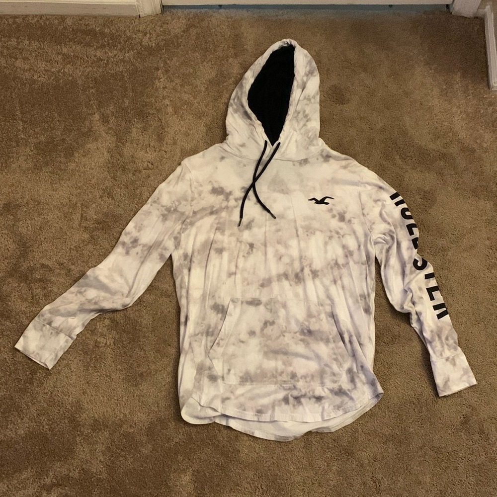 Hollister Pullover Men Size Medium Tie Dye White/Grey/Black Long Sleeve Hoodie
